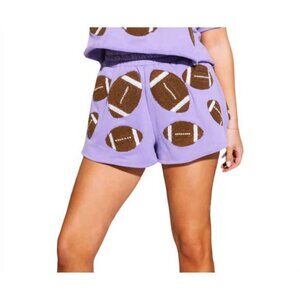 NEW QUEEN OF SPARKLES fuzzy football shorts in lavender & brown